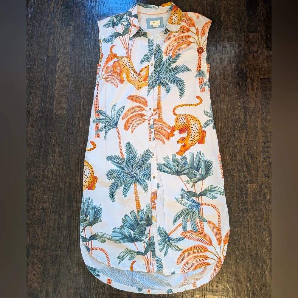 Anthropologie Maeve The Lillian Button-Front Dress L Jungle Tropical Vacation - Picture 3 of 16